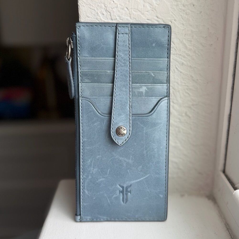 Frye Melissa Snap Card Leather Wallet in Sky Blue